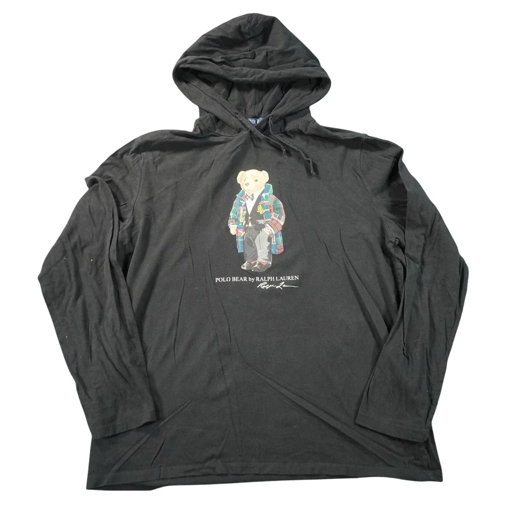 Polo Ralph Lauren Hoodie Mens XL Black Polo Bear Graphic Long Sleeve T-Shirt